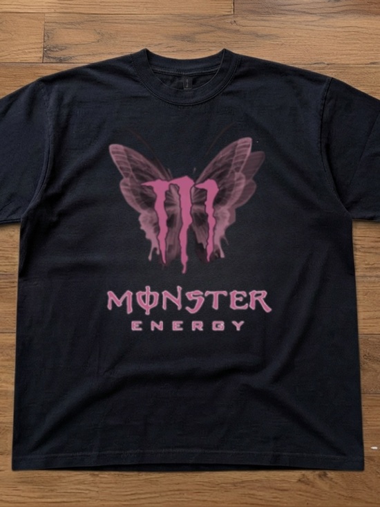 Gildan Tops - Gildan Black Short Sleeve Tee with Pink Butterfly Monster Logo